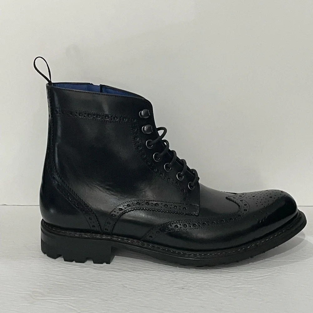 Emilio Franco boot chelsea chukka black wingtip lace up side zipper